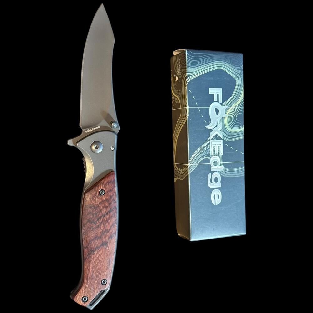 FOX Edge FE-044 Modern Folding Knife Drop Point Wood Handle Liner Lock EDC NIB